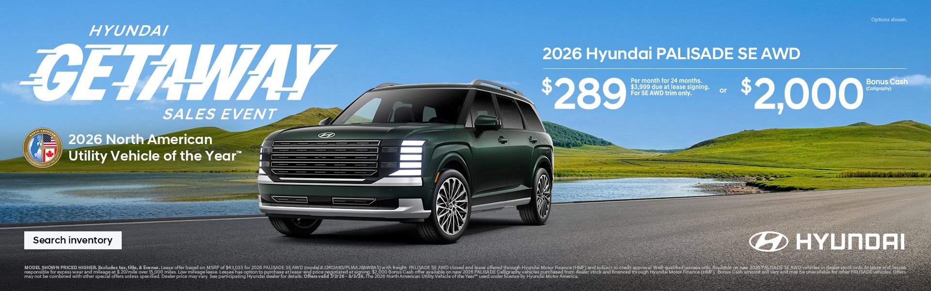 Palisade $289/24/$3,999 Lease or $2,000 Bonus Cash